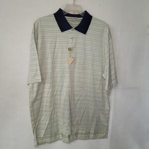 Clark Gregory Mens XL Polo Shirt 100% Double Merc Benz Cotton Lisle Striped Navy